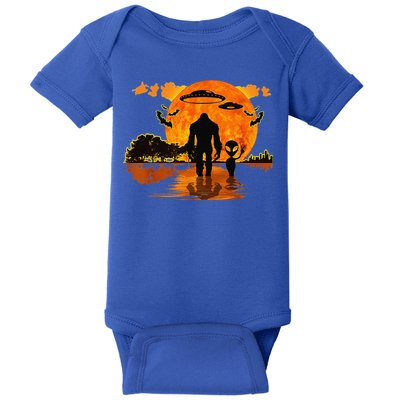 Alien And Bigfoot Sasquatch Moon Halloween Baby Bodysuit