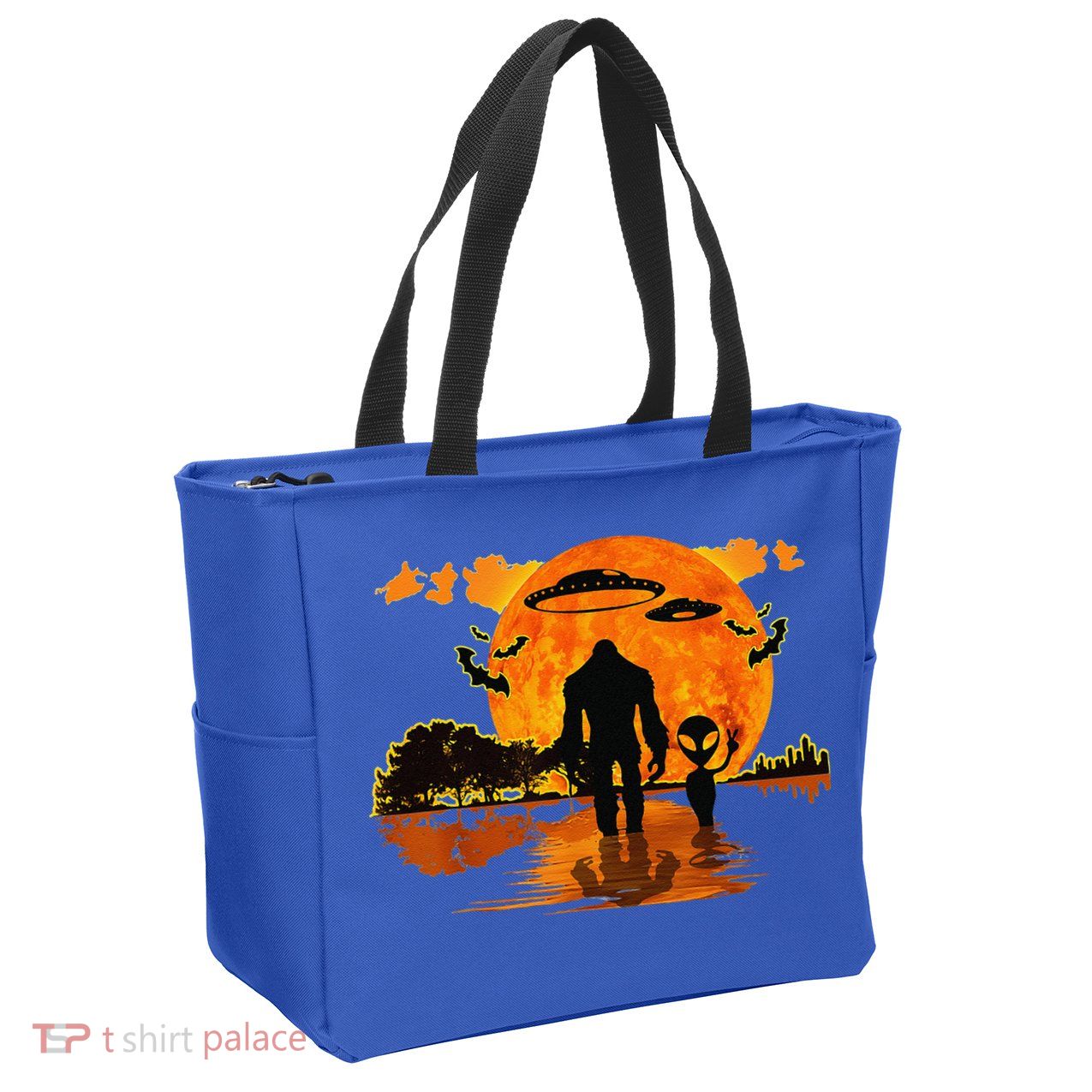 Alien And Bigfoot Sasquatch Moon Halloween Zip Tote Bag