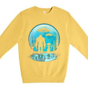 Alien And Bigfoot Moon Premium Crewneck Sweatshirt