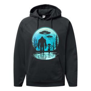 Alien And Bigfoot Moon Performance Fleece Hoodie