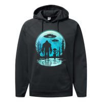 Alien And Bigfoot Moon Performance Fleece Hoodie