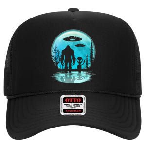 Alien And Bigfoot Moon High Crown Mesh Back Trucker Hat