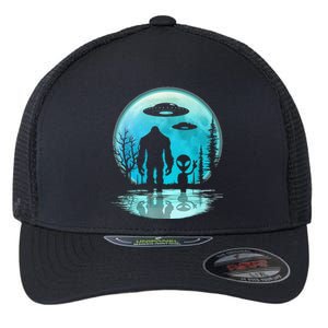 Alien And Bigfoot Moon Flexfit Unipanel Trucker Cap