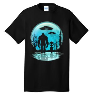 Alien And Bigfoot Moon Tall T-Shirt