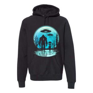 Alien And Bigfoot Moon Premium Hoodie