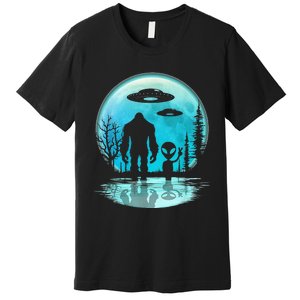 Alien And Bigfoot Moon Premium T-Shirt