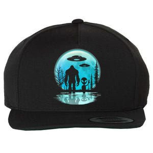 Alien And Bigfoot Moon Wool Snapback Cap