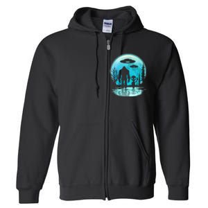 Alien And Bigfoot Moon Full Zip Hoodie