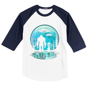 Alien And Bigfoot Moon Baseball Sleeve Shirt