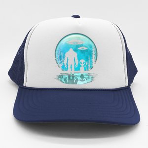 Alien And Bigfoot Moon Trucker Hat