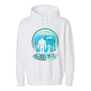 Alien And Bigfoot Moon Garment-Dyed Fleece Hoodie