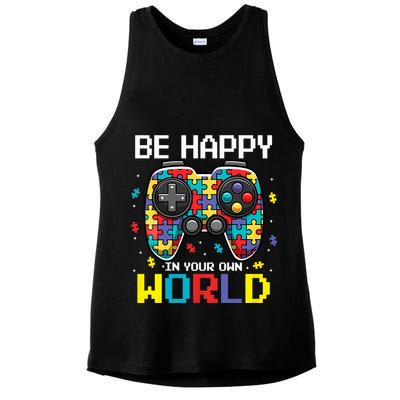 Autism Awareness Be Happy In Your Own World Gamer Ladies PosiCharge Tri-Blend Wicking Tank