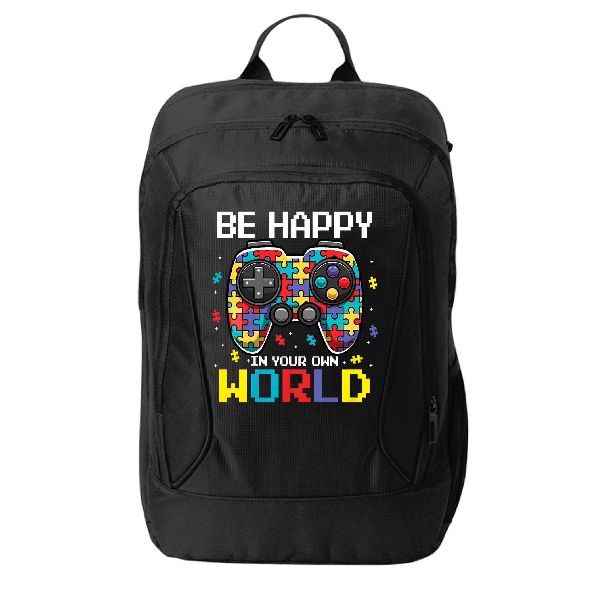 Autism Awareness Be Happy In Your Own World Gamer City Backpack