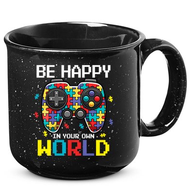 Autism Awareness Be Happy In Your Own World Gamer 15oz Campfire Ceramic Mug