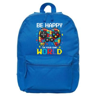 Autism Awareness Be Happy In Your Own World Gamer 16 in Basic Backpack