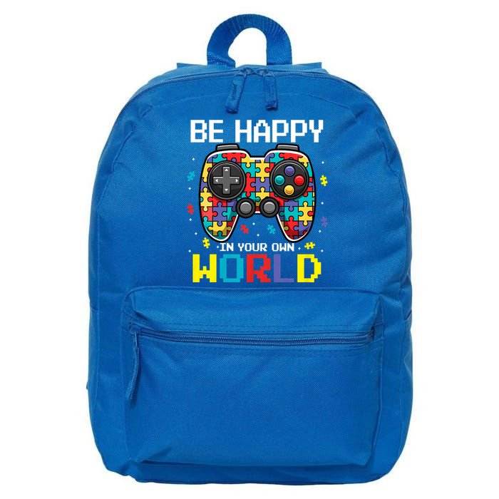 Autism Awareness Be Happy In Your Own World Gamer 16 in Basic Backpack
