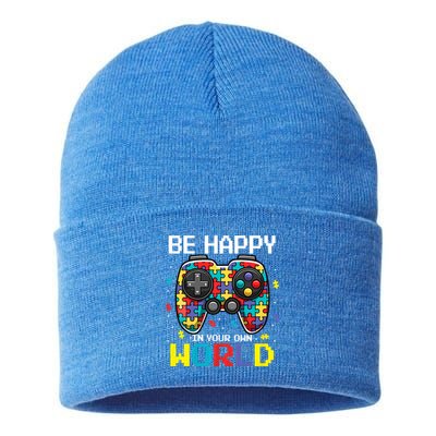 Autism Awareness Be Happy In Your Own World Gamer Sustainable Knit Beanie
