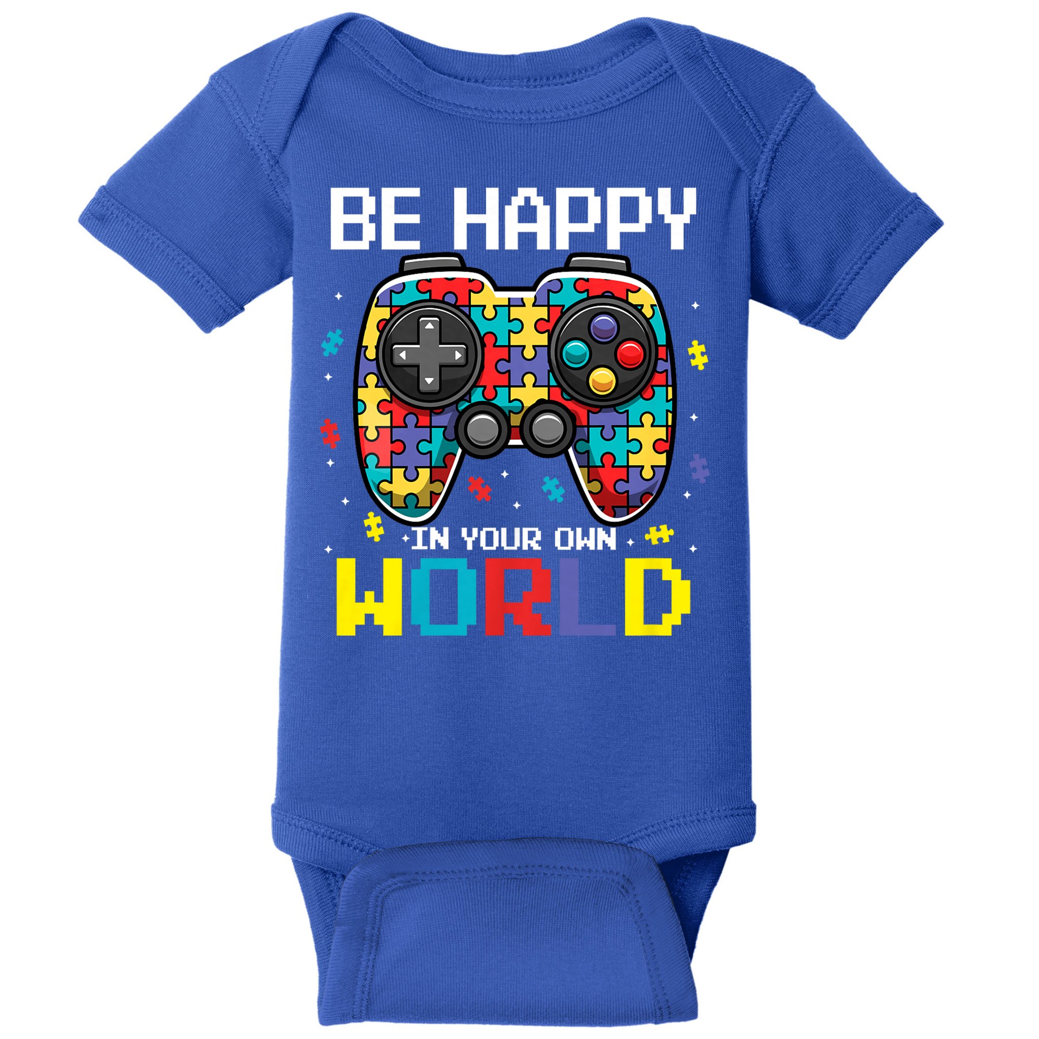 Autism Awareness Be Happy In Your Own World Gamer Baby Bodysuit