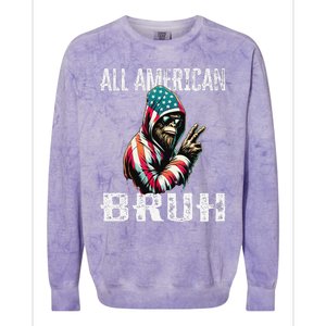 All American Bruh 4th Of July Patriotic Bigfoot Colorblast Crewneck Sweatshirt