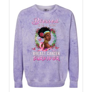 African American Breast Cancer Design Women Blessed Survivor Colorblast Crewneck Sweatshirt