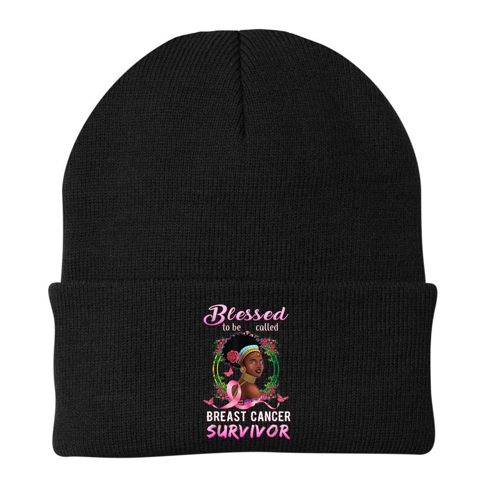 African American Breast Cancer Design Women Blessed Survivor Beanie