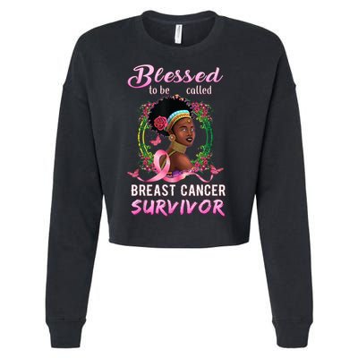 African American Breast Cancer Design Women Blessed Survivor Cropped Pullover Crew