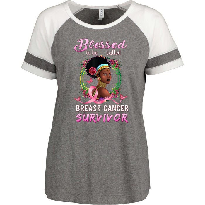 African American Breast Cancer Design Women Blessed Survivor Enza Ladies Jersey Colorblock Tee