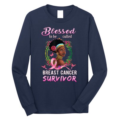 African American Breast Cancer Design Women Blessed Survivor Long Sleeve Shirt