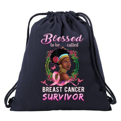 African American Breast Cancer Design Women Blessed Survivor Drawstring Bag