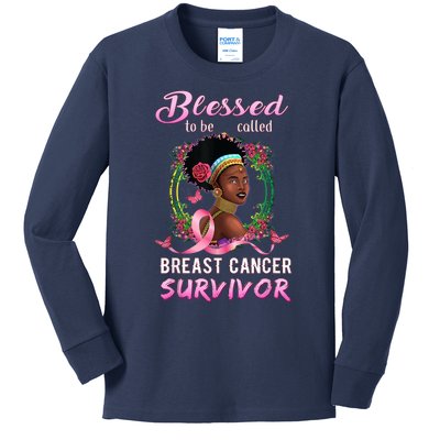 African American Breast Cancer Design Women Blessed Survivor Kids Long Sleeve Shirt