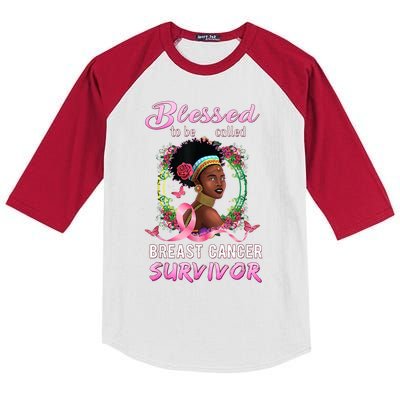 African American Breast Cancer Design Women Blessed Survivor Kids Colorblock Raglan Jersey