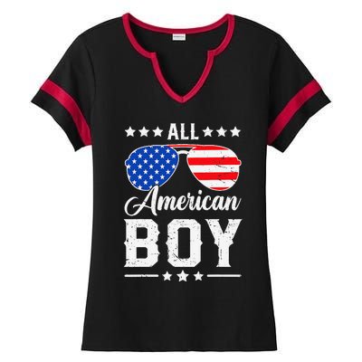 All American Boy 4th Of July Funny Patriotic Usa Matching Gift Ladies Halftime Notch Neck Tee