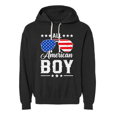 All American Boy 4th Of July Funny Patriotic Usa Matching Gift Garment-Dyed Fleece Hoodie