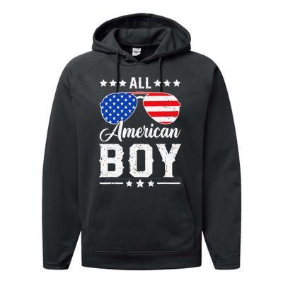 All American Boy 4th Of July Funny Patriotic Usa Matching Gift Performance Fleece Hoodie