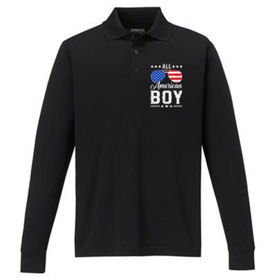 All American Boy 4th Of July Funny Patriotic Usa Matching Gift Performance Long Sleeve Polo