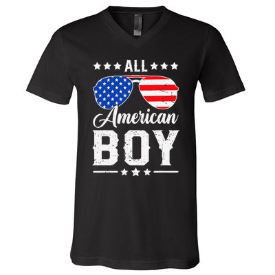 All American Boy 4th Of July Funny Patriotic Usa Matching Gift V-Neck T-Shirt