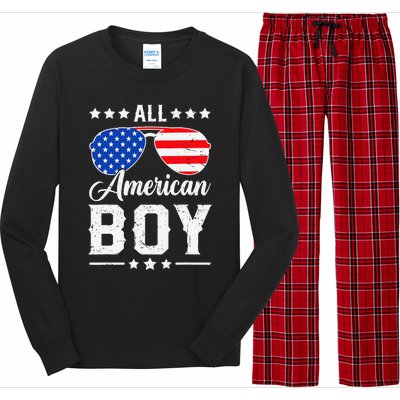 All American Boy 4th Of July Funny Patriotic Usa Matching Gift Long Sleeve Pajama Set