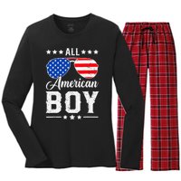 All American Boy 4th Of July Funny Patriotic Usa Matching Gift Women's Long Sleeve Flannel Pajama Set 