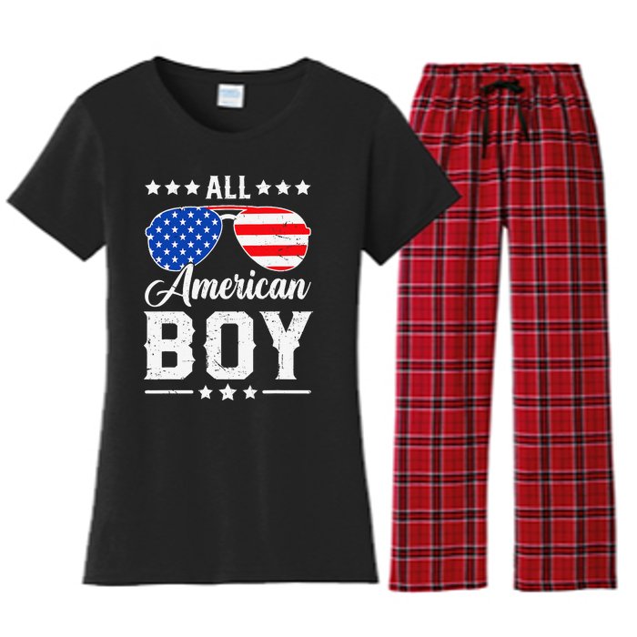 All American Boy 4th Of July Funny Patriotic Usa Matching Gift Women's Flannel Pajama Set