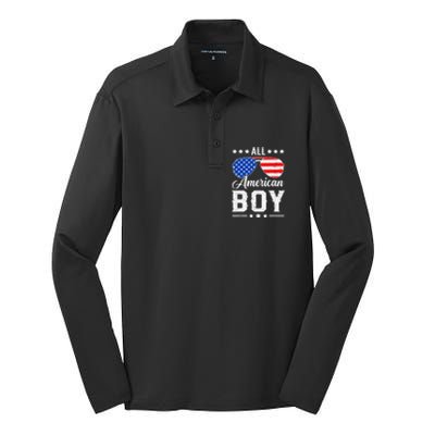 All American Boy 4th Of July Funny Patriotic Usa Matching Gift Silk Touch Performance Long Sleeve Polo