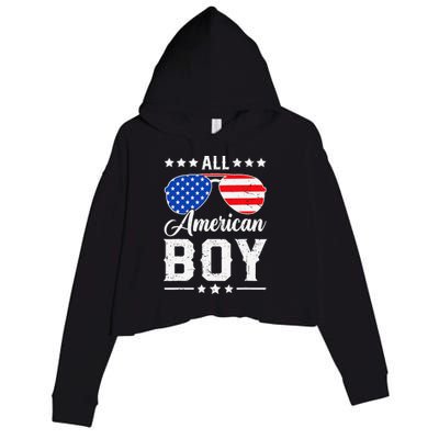 All American Boy 4th Of July Funny Patriotic Usa Matching Gift Crop Fleece Hoodie