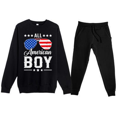 All American Boy 4th Of July Funny Patriotic Usa Matching Gift Premium Crewneck Sweatsuit Set