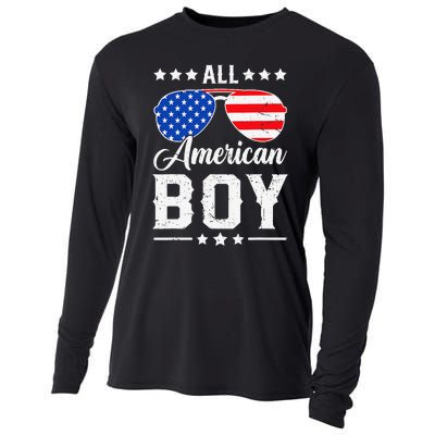 All American Boy 4th Of July Funny Patriotic Usa Matching Gift Cooling Performance Long Sleeve Crew