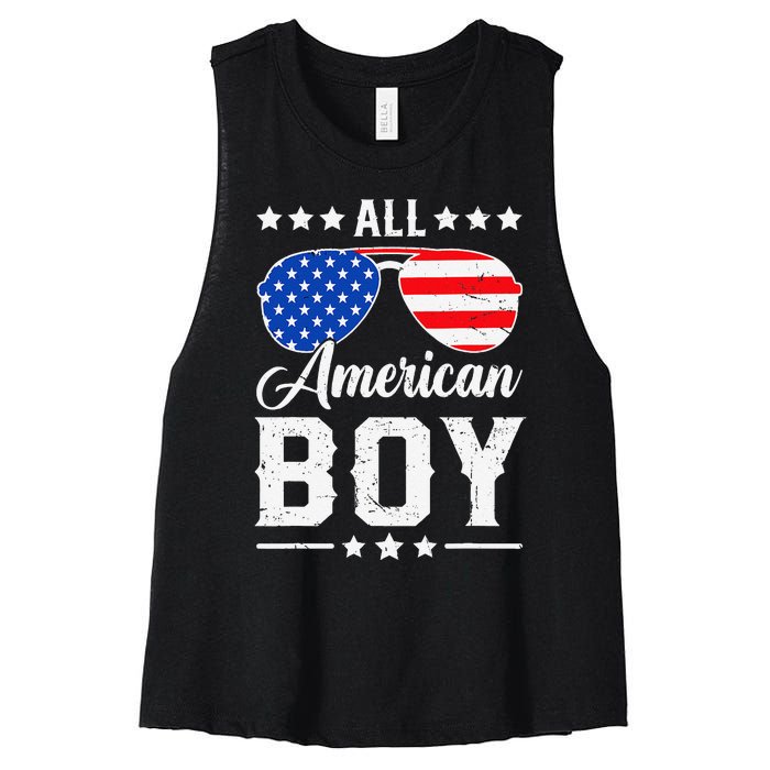 All American Boy 4th Of July Funny Patriotic Usa Matching Gift Women's Racerback Cropped Tank