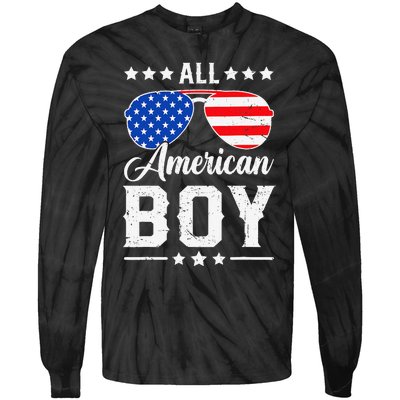 All American Boy 4th Of July Funny Patriotic Usa Matching Gift Tie-Dye Long Sleeve Shirt