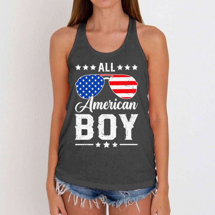 All American Boy 4th Of July Funny Patriotic Usa Matching Gift Women's Knotted Racerback Tank