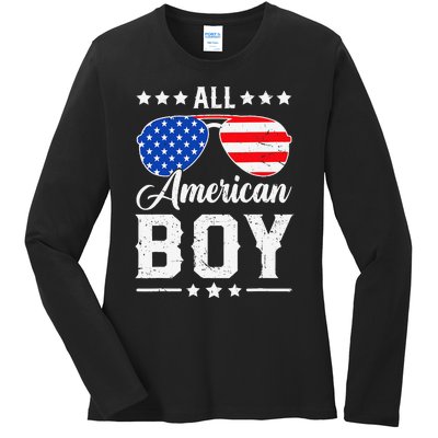 All American Boy 4th Of July Funny Patriotic Usa Matching Gift Ladies Long Sleeve Shirt