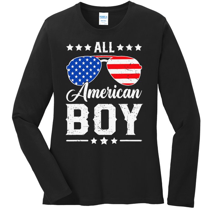 All American Boy 4th Of July Funny Patriotic Usa Matching Gift Ladies Long Sleeve Shirt