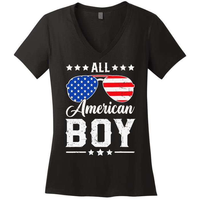 All American Boy 4th Of July Funny Patriotic Usa Matching Gift Women's V-Neck T-Shirt