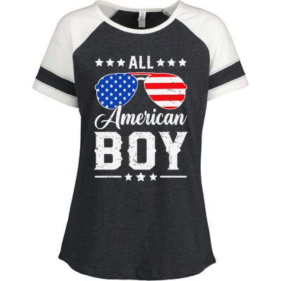 All American Boy 4th Of July Funny Patriotic Usa Matching Gift Enza Ladies Jersey Colorblock Tee